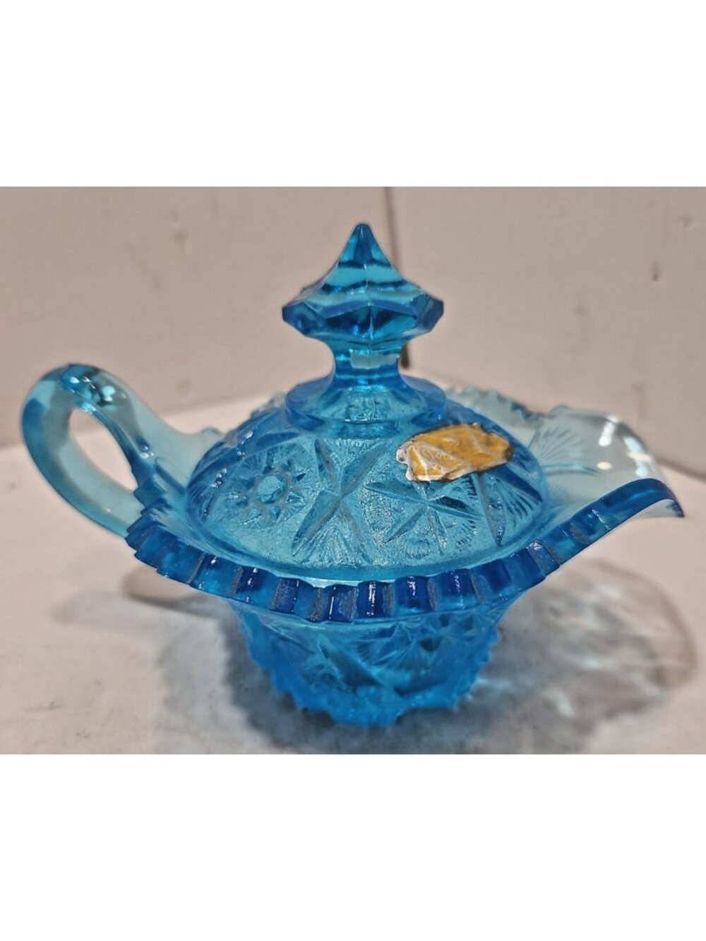 Vintage Kemple Wheaton Blue Aqua Star/Yutec Pattern Creamer With Lid